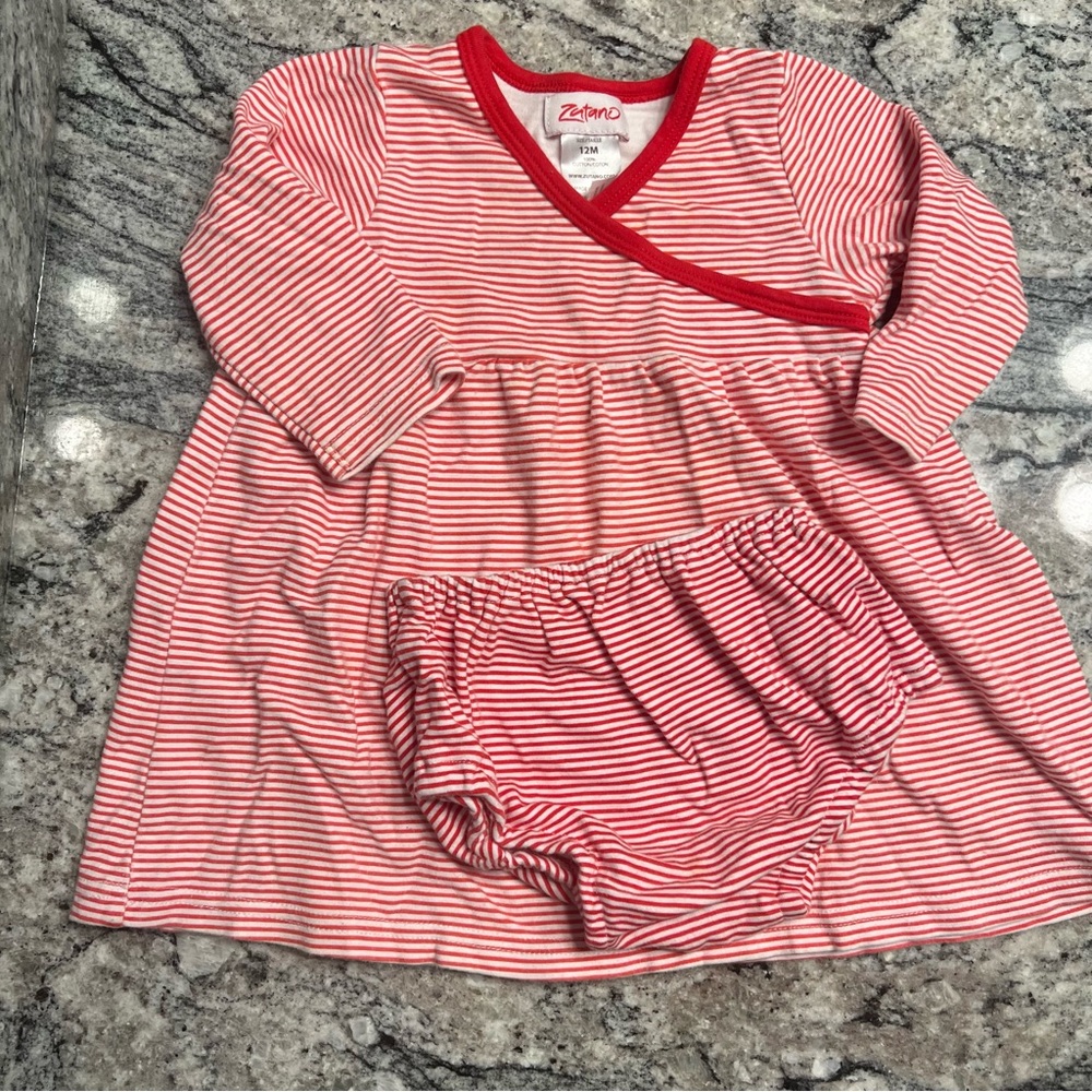 GUC ZUTANO RED AND WHITE STRIPED CHRISTMAS DRESS SZ 12m